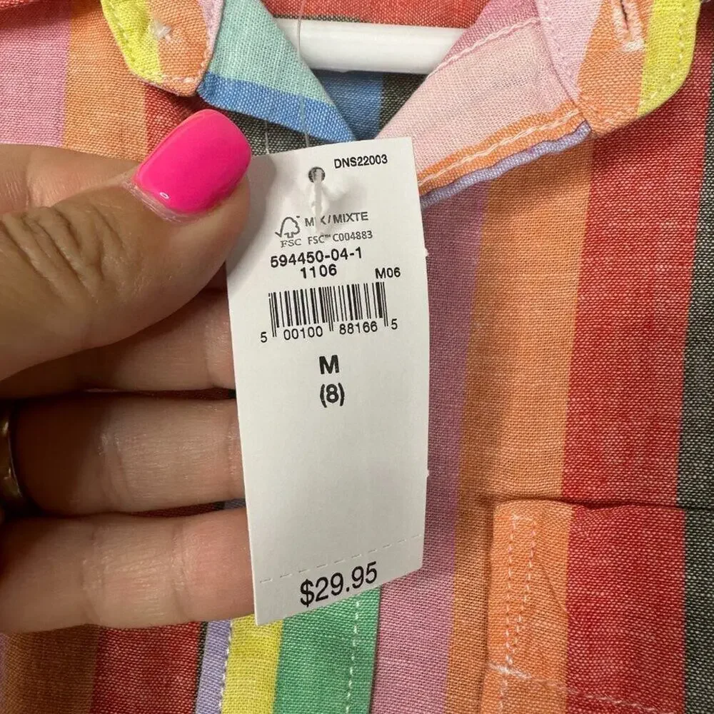 2/$30 NWT GAP Kids Linen-Cotton Oxford Shirt Button-Down Multi Medium #9682
